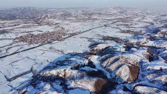 河南豫西丘陵山区雪后航拍