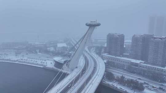 天津赤峰桥雪景视频素材模板下载