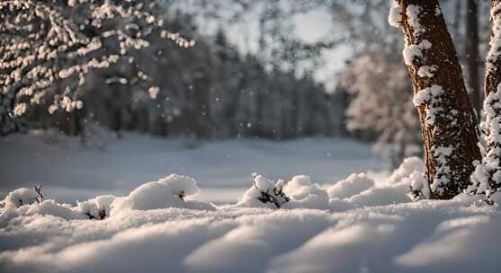 冬天雪地特写雪天风景下雪风光唯美冬季雪景