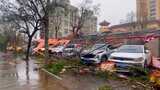 摩羯台风自然灾害雨天城市街道行车视角高清在线视频素材下载