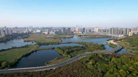 杭州滨江区白马湖城市风景航拍