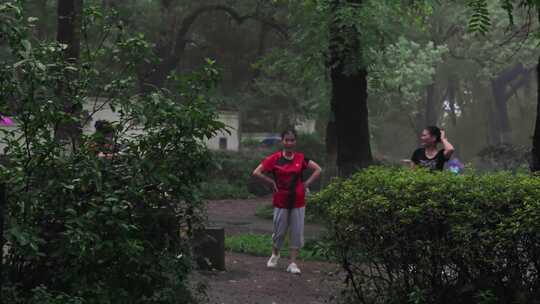 下雨天公园闲聊的人