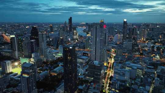 航拍泰国曼谷像素大厦城市高楼建筑夜景风光