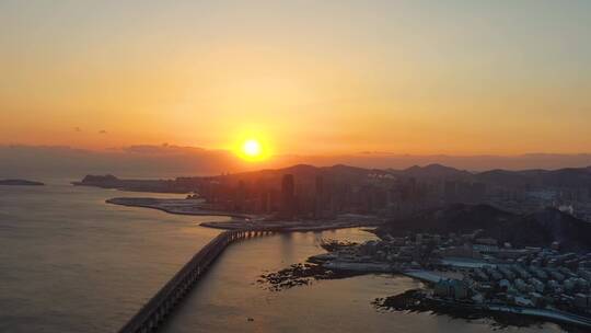 跨海大桥日出 清晨 海边