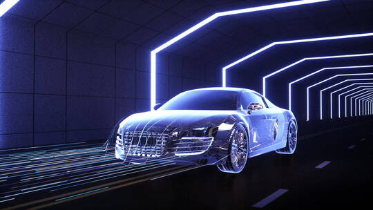 飞速行驶在未来充电式公路上的新能源汽车视频素材模板下载