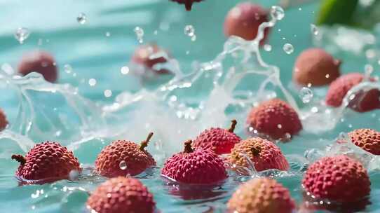 荔枝入水瞬间特写素材