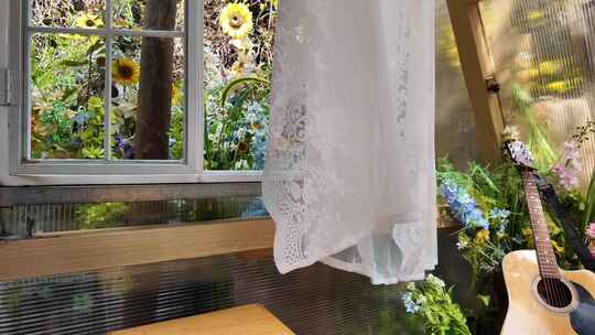 清新场景窗帘飘动慢动作