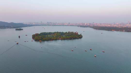 杭州西湖景区三潭印月小瀛洲航拍风景大自然视频素材模板下载