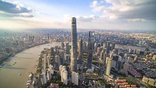 航拍上海陆家嘴外滩建筑群
