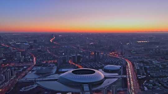 天津奥林匹克中心体育场日出航拍