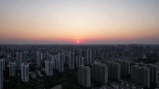 山东青州城市日落晚霞夕阳航拍