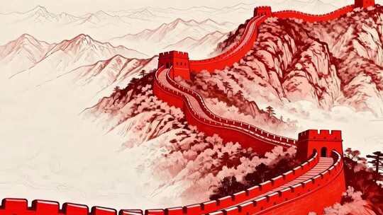 红色背景金色线条城市飞鸟素材