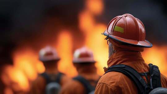 消防员凝视火焰展现责任与担当