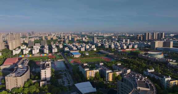 杭州下沙大学城清晨风光航拍