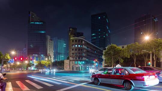 4K上海夜景交通 拥堵的车流