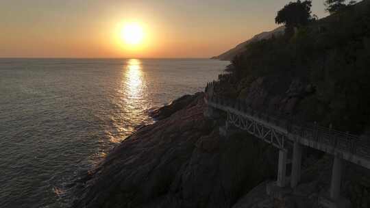 广东汕头南澳岛海丝文化广场日落海滨风光