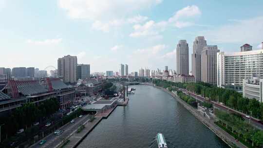 天津海河风景线古文化街码头城市风光航拍