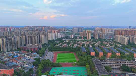 成都外国语学校教学楼操场体育馆建筑航拍