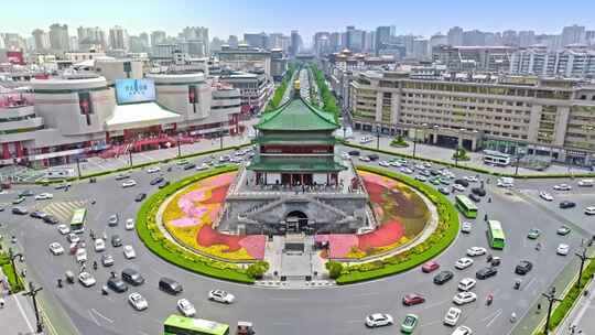 陕西西安古代建筑物航拍