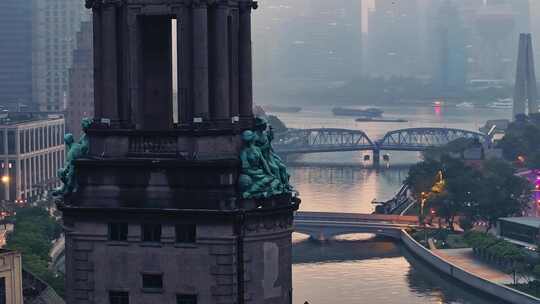 清晨蓝调航拍上海三件套苏州河
