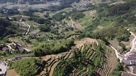 航拍山村田园湖南紫鹊界梯田