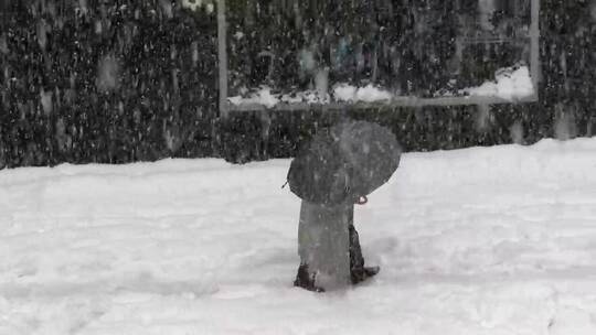 一名打伞的男子在雪地里行走视频素材模板下载
