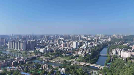 航拍四川自贡大景自贡城市建设