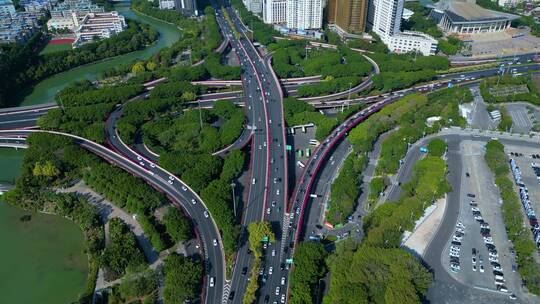 航拍园林城市立交桥 道路街道路口