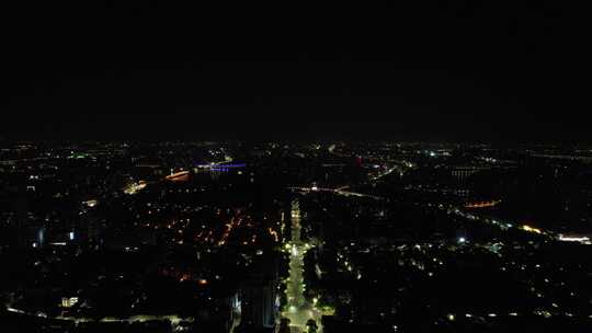 浙江绍兴城市夜景灯光航拍