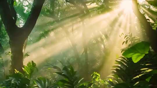 唯美大自然森林清晨阳光风景风光丁达尔逆光