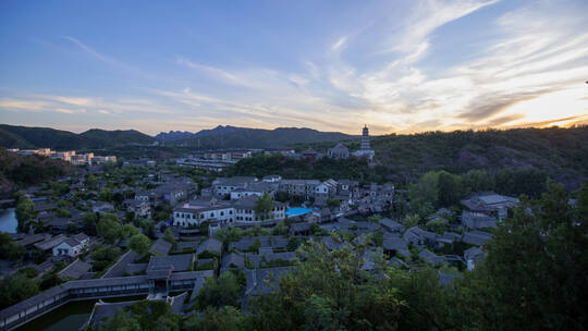 北京古北水镇山顶日转夜延时摄影