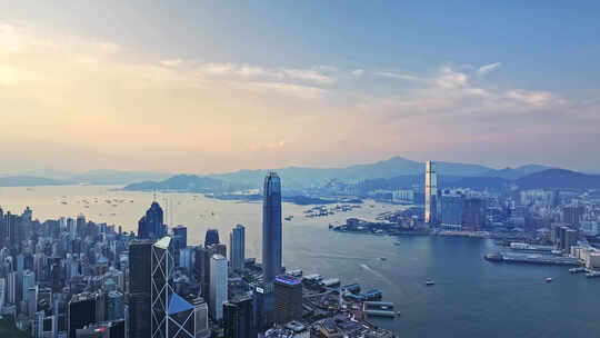 航拍香港维多利亚港夜景