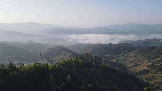 航拍远眺群山从江高增乡美德村