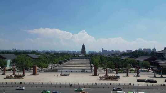 西安大雁塔景区北广场航拍白天视频素材模板下载