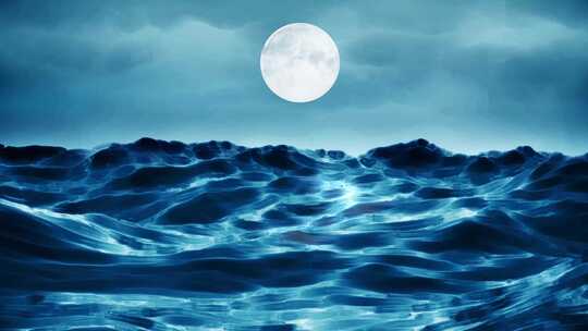 抽象艺术月夜海浪
