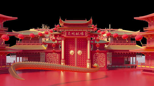 中式建筑蛇年场景3D渲染