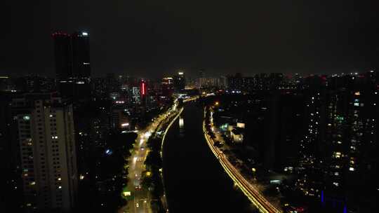 四川成都府河夜景航拍