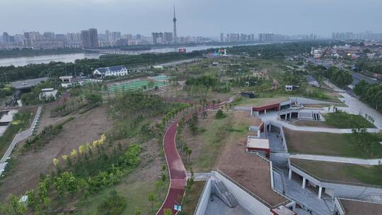 洛阳城市地标落日交通经济发展航拍