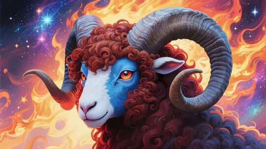 奇幻火焰背景的羊头图像