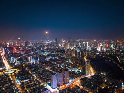 沈阳城市夜景航拍素材
