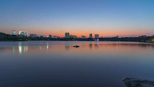 广州海珠湖公园夕阳落日余晖自然风光延时