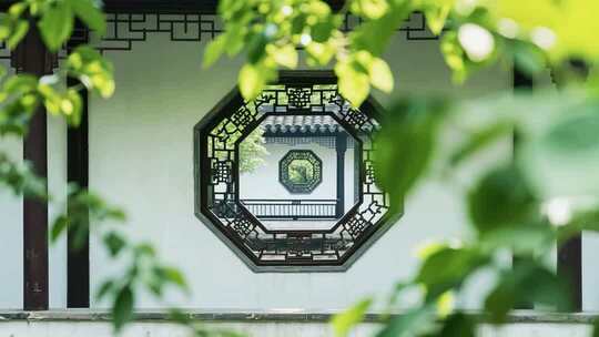 中式园林八角窗景观