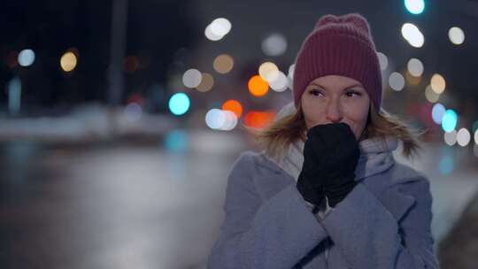 寒冬街头上的女人视频素材模板下载