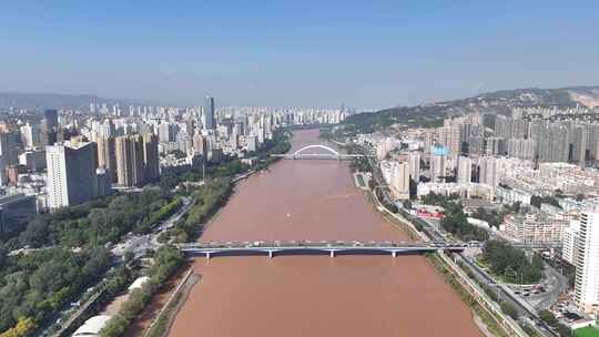 航拍甘肃兰州城市风光城市大景