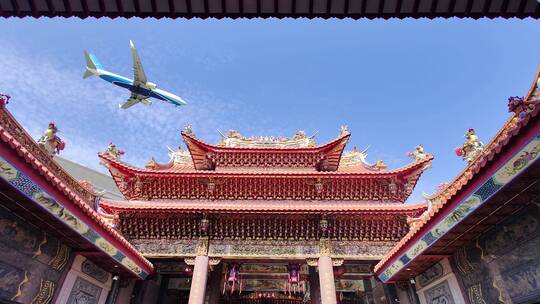 4K60P厦门朝天宫内厦航飞机划过