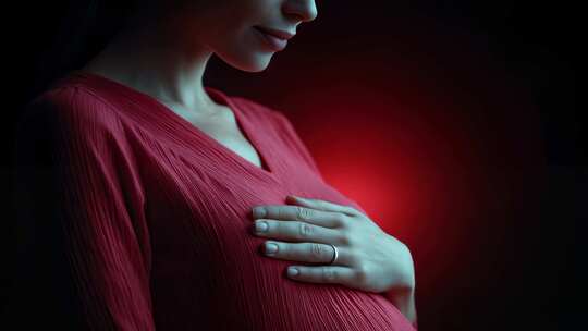 孕妇轻抚腹部感受新生命的力量