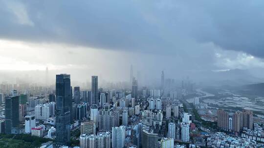 深圳早晨福田看罗湖下雨和日出