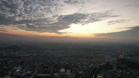 城市夕阳晚霞日落火烧元航拍东莞大景