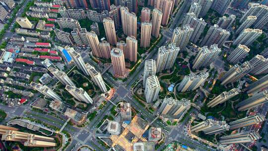 俯拍居民区建筑大楼-城市交通道路