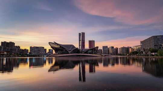 广东珠海金湾艺术中心广场高空蓝调日落延时